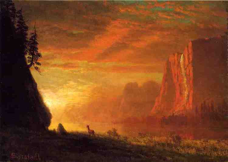 Albert Bierstadt Oil Painting Deer at Sunset